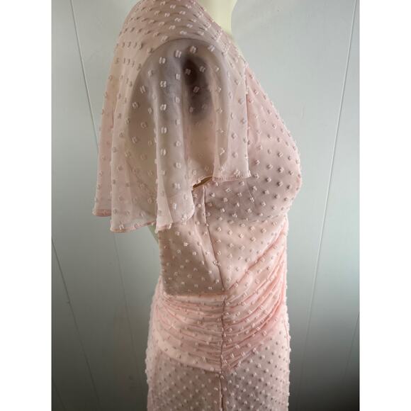 Katie May Blush Pink Flutter Sleeve Dot Chiffon Midi Dress Size M - Picture 9 of 12